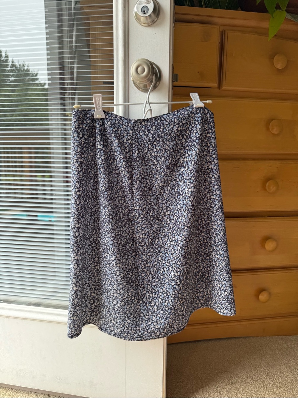 Women's Navy Floral A-Line Midi Skirt